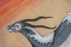 1970s Tribal Antelope Painting in Landscape, African Ethnic Art