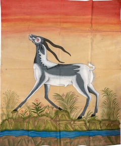 1970s Tribal Antelope Painting in Landscape, African Ethnic Art