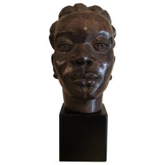 1970's Tribal Figurative African Female Sculpture Steel Base