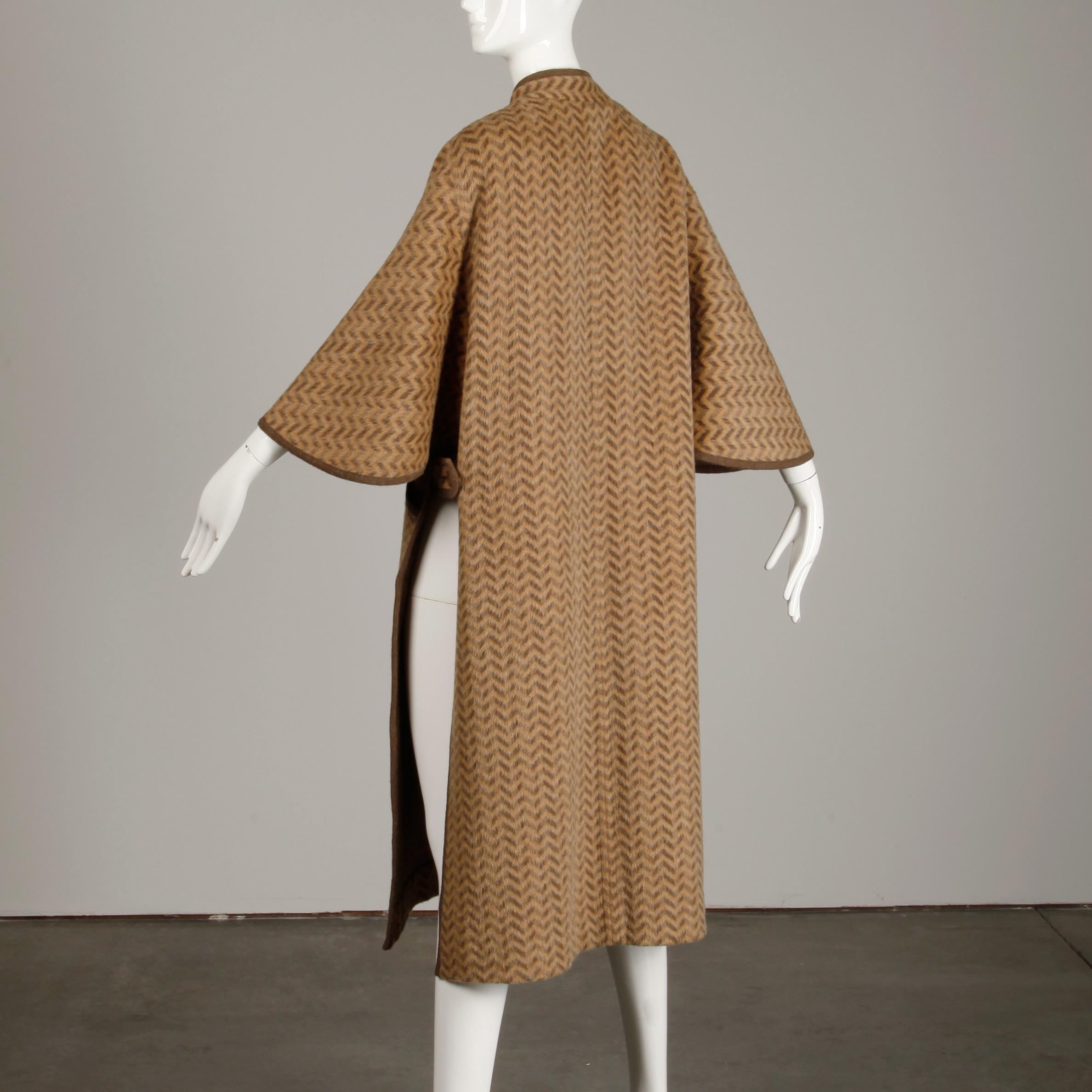 1970s Tricosa France Vintage Wool/ Mohair Striped Chevron Blanket Cape Coat 1