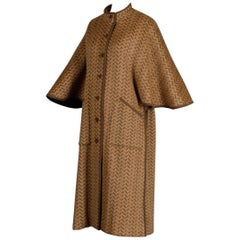 1970s Tricosa France Retro Wool/ Mohair Striped Chevron Blanket Cape Coat
