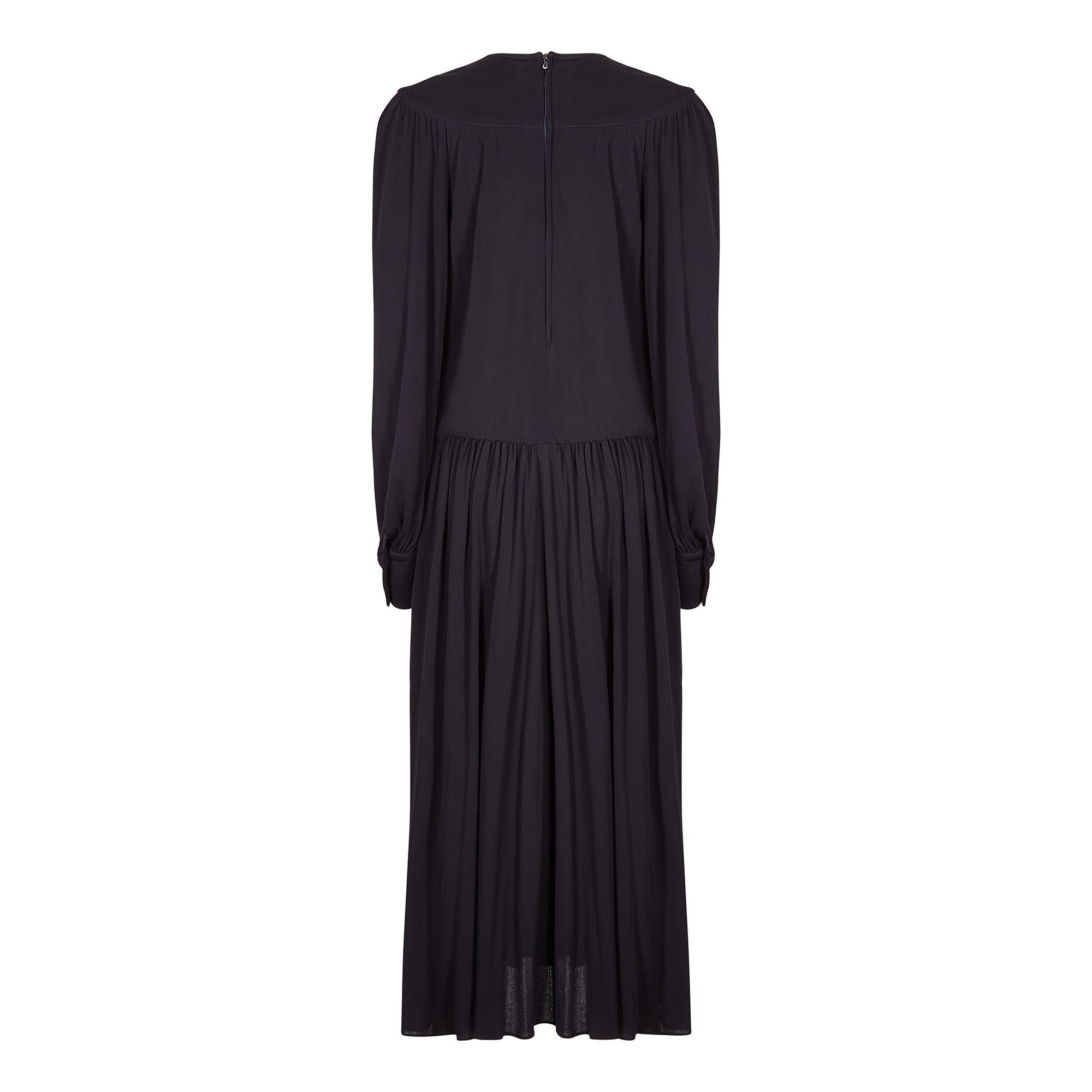 Women's 1970s Tricosa Long Sleeve Black Jersey Dress