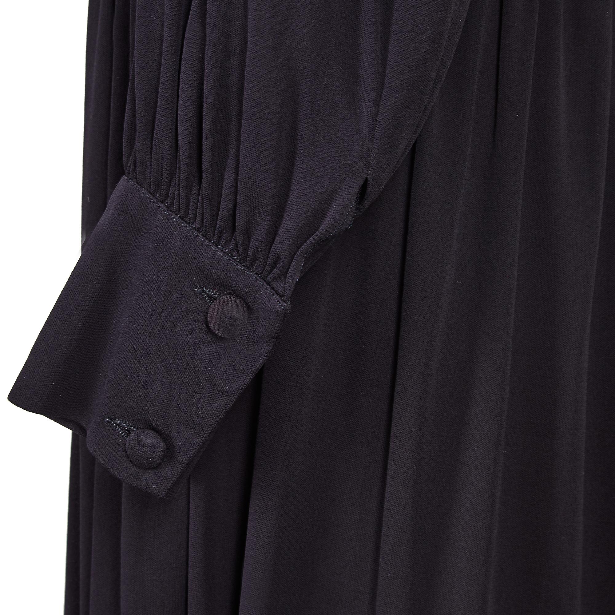 1970s Tricosa Long Sleeve Black Jersey Dress 1