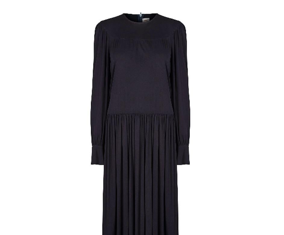 1970s Tricosa Long Sleeve Black Jersey Dress 2
