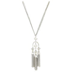 Vintage 1970s Trifari Silver-Tone Tassel Pendant Necklace with Original Tags