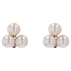1970s Trio Cultured Pearl 18 Karat White Gold Clip-on Earrings