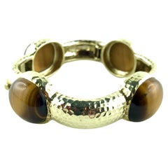 1970s TRIO Yellow Gold and Tiger's Eye  Bangle