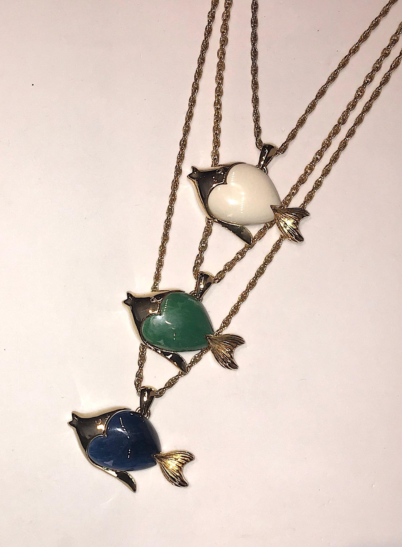 Women's 1970s Triple Fish Pendant Necklace