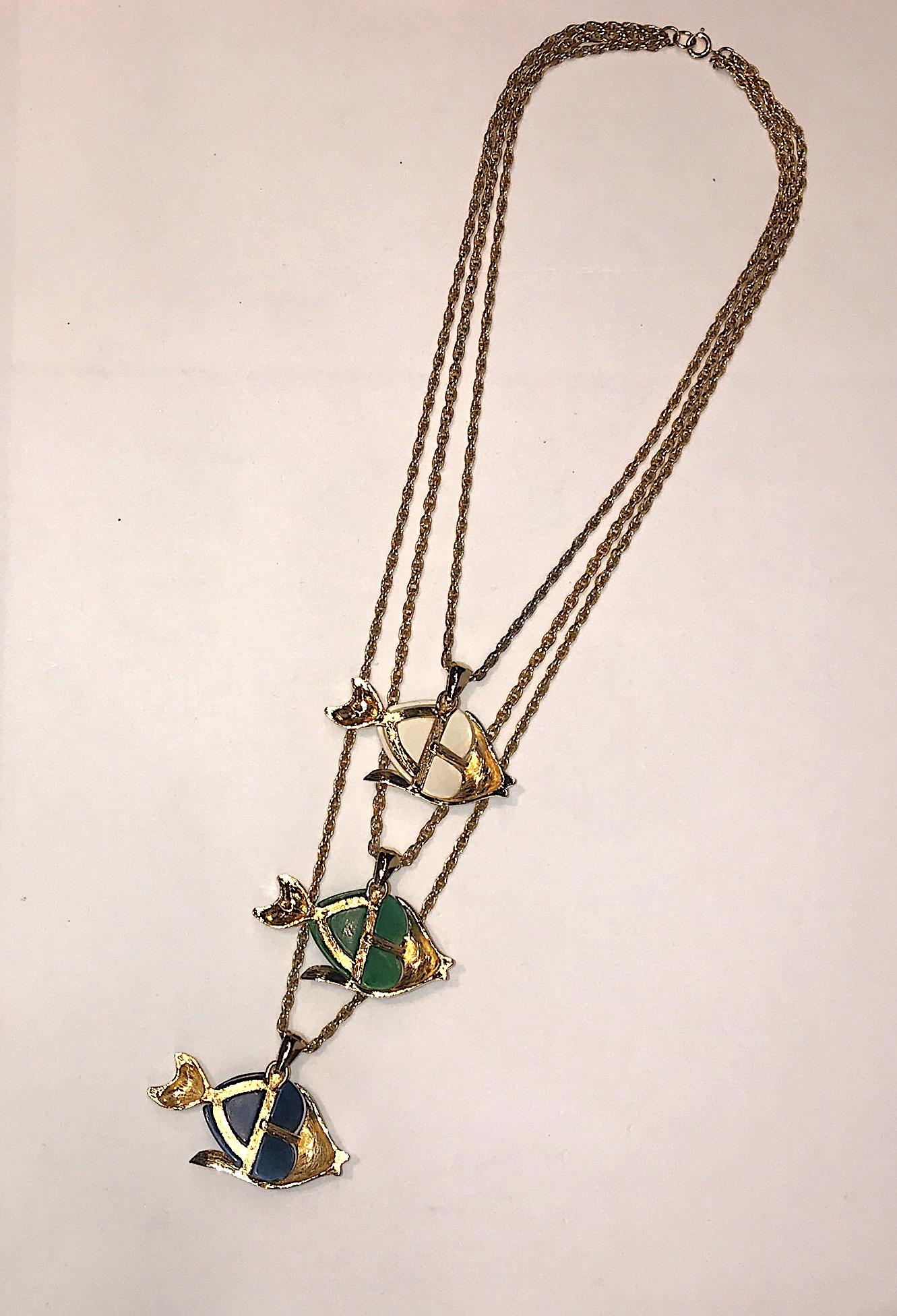 1970s Triple Fish Pendant Necklace 4