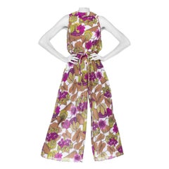 Vintage 1970S Floral Polyester Georgette Tropical Jumpsuit