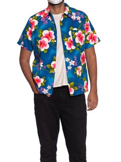 1970S Tropical Multicolored Cotton Barkcloth Men's Hawaiian Shirt
