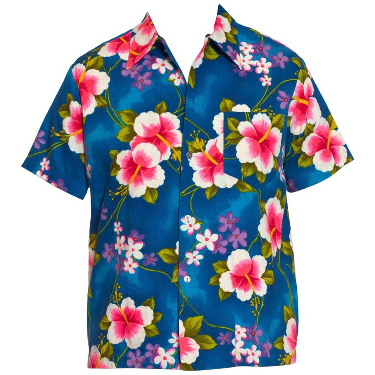 1970S Tropical Multicolored Cotton Barkcloth Men's Hawaiian Shirt at ...
