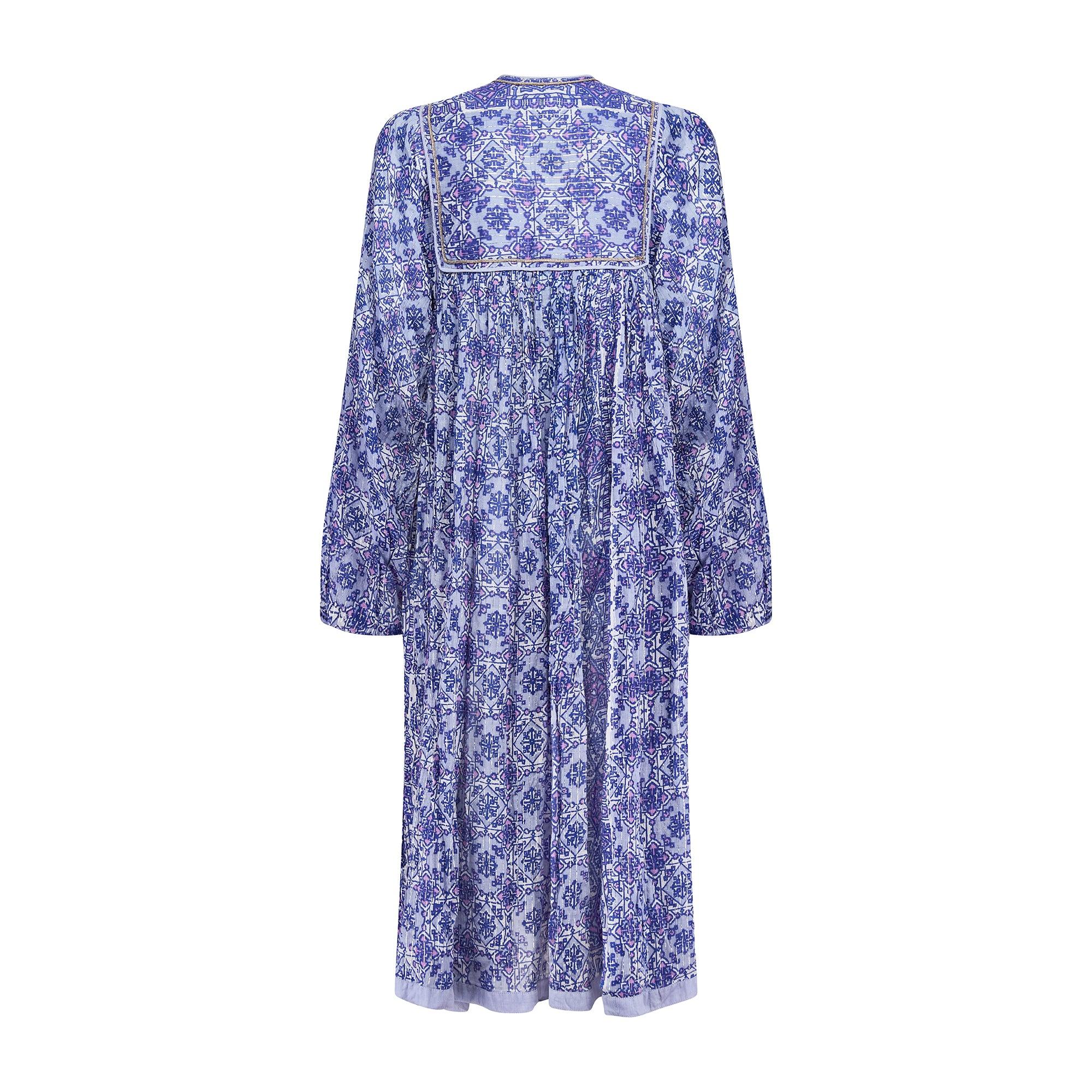 Violet Robe indienne vintage en mousseline de coton à motif cachemire, années 1970 en vente
