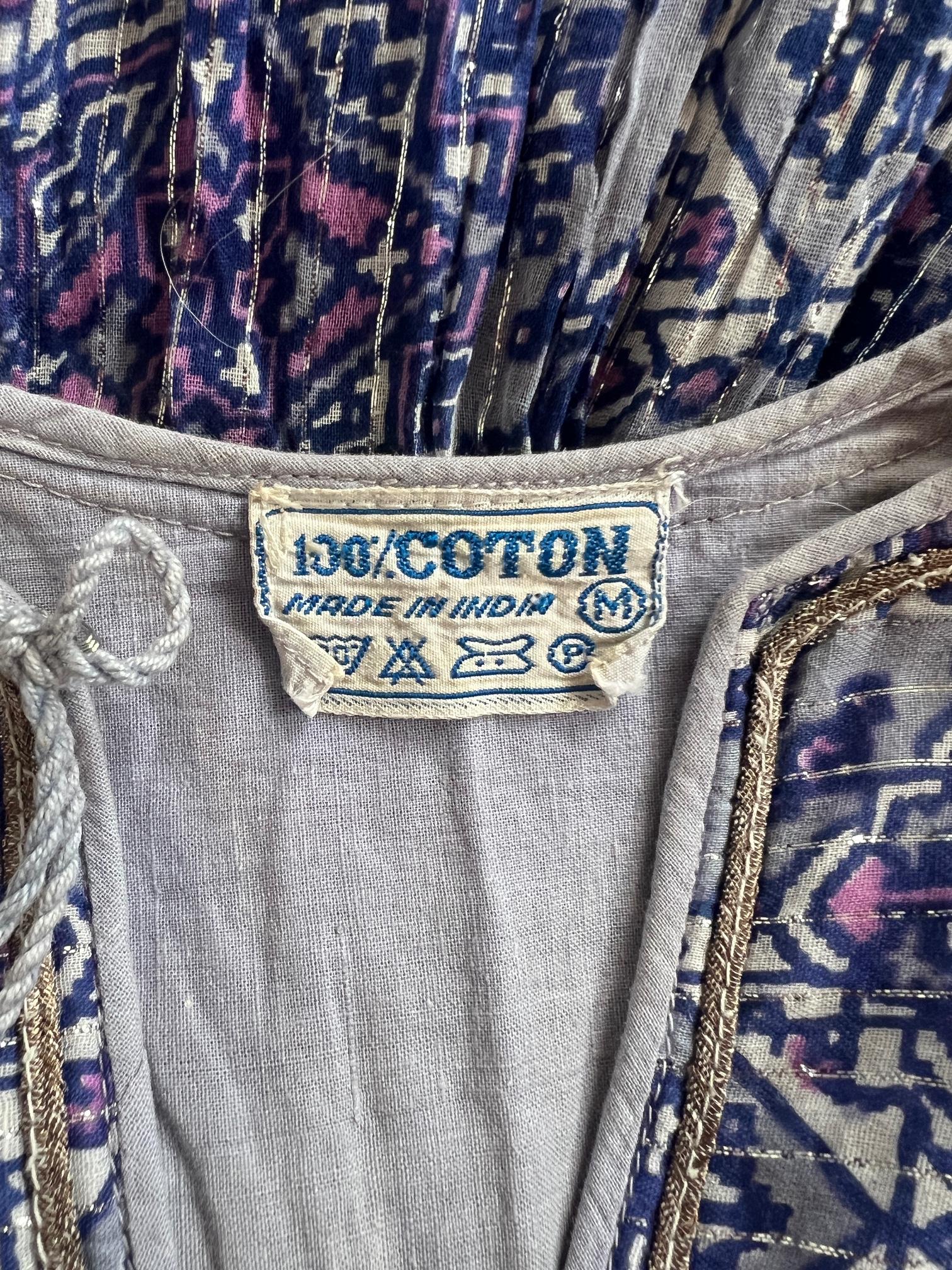 Robe indienne vintage en mousseline de coton à motif cachemire, années 1970 Pour femmes en vente