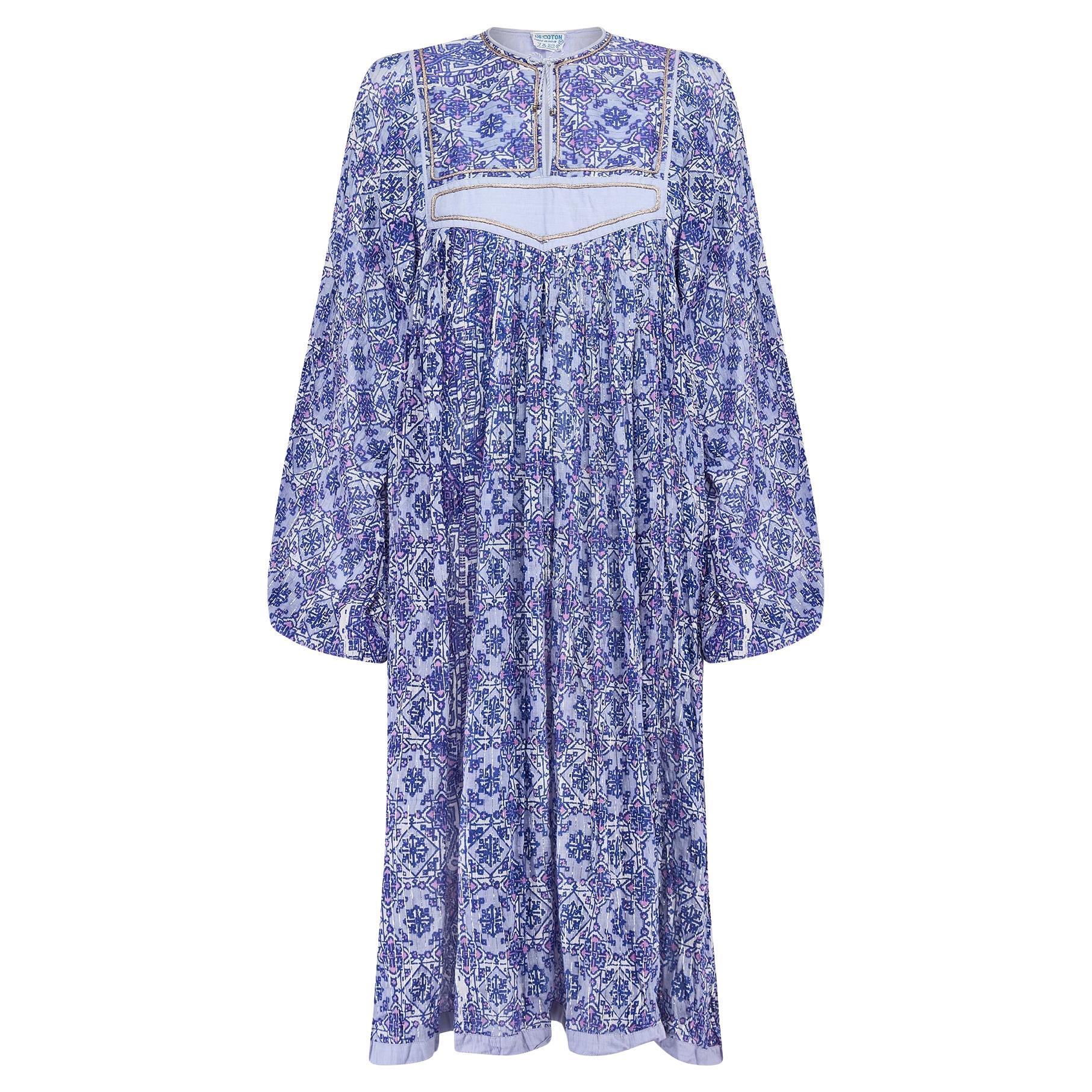 Robe indienne vintage en mousseline de coton à motif cachemire, années 1970