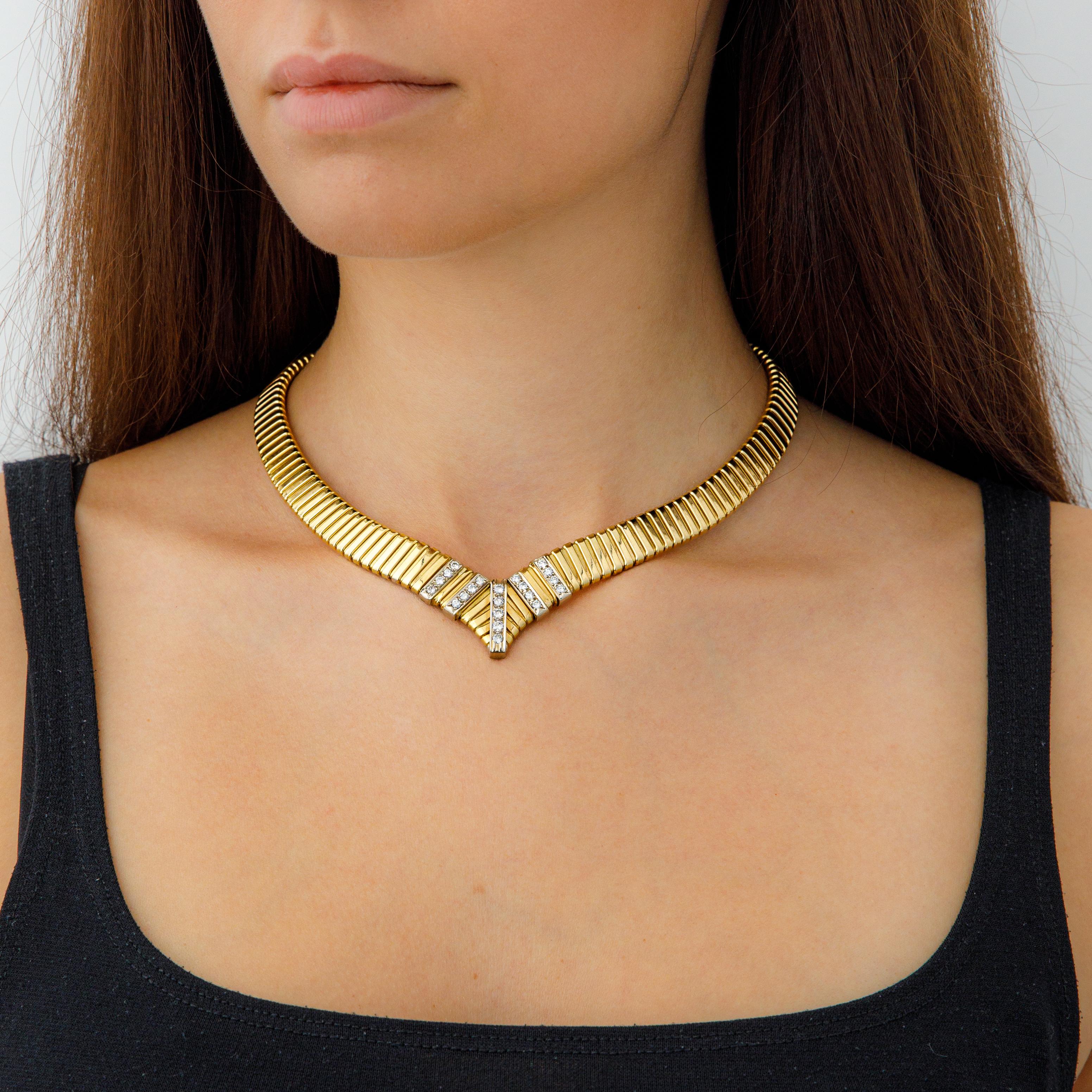 Modern 1970s Tubogas Necklace with Diamonds