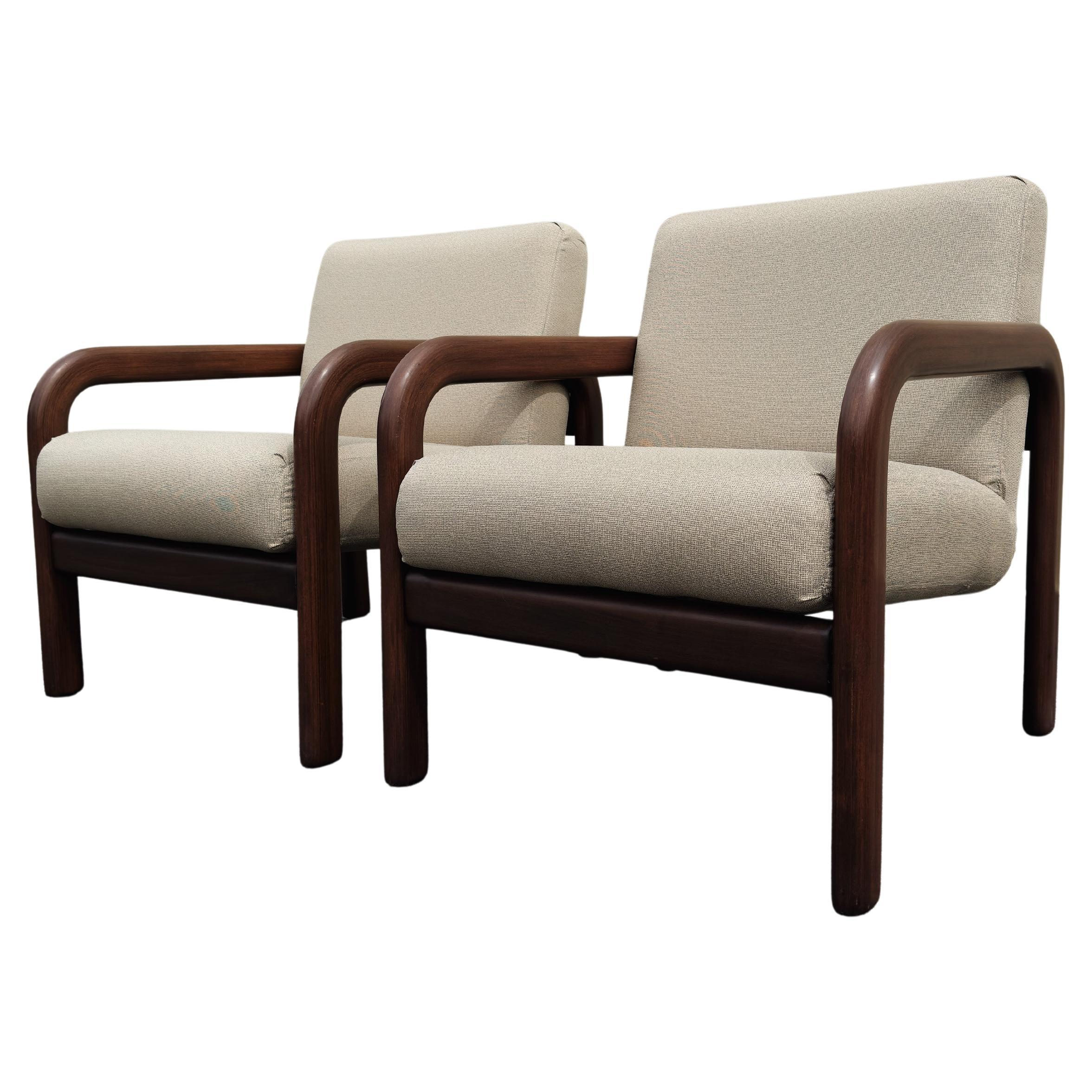 1970s Tubular Bentwood Lounge Chairs, Pair