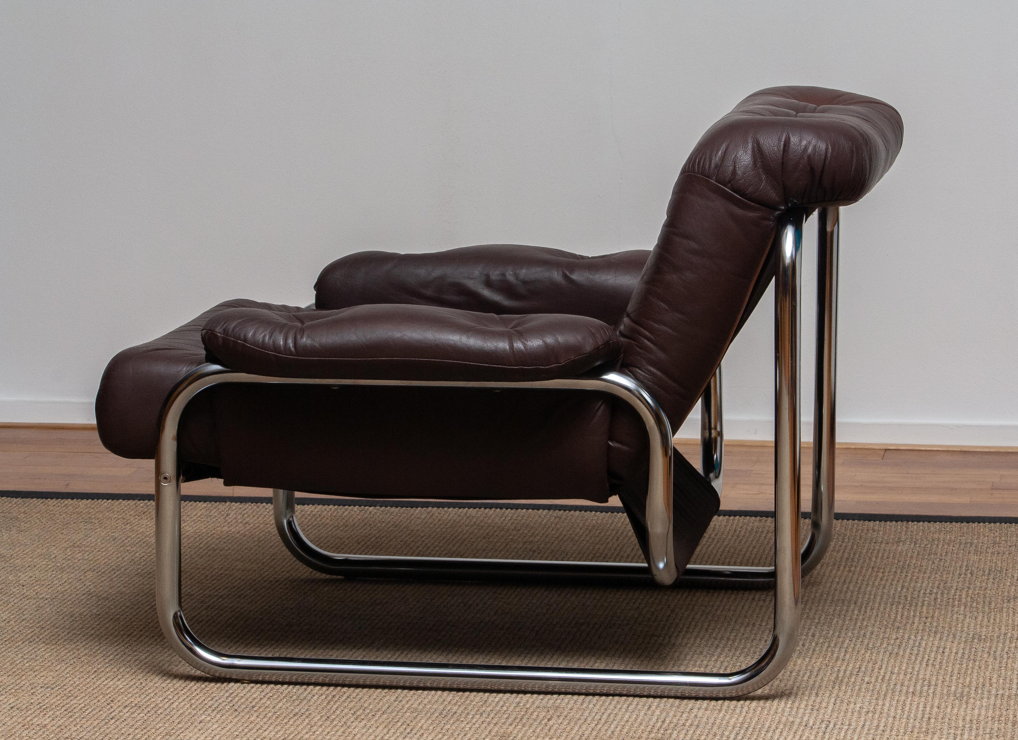1970er, Sessel aus Chromrohr und braunem Leder von Johan Bertil Häggström 1 3