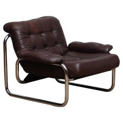 1970er, Sessel aus Chromrohr und braunem Leder von Johan Bertil Häggström 1