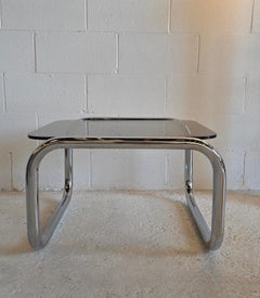 1970s Tubular Chrome and Tinted Glass Coffee End Table