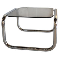 1970s Tubular Chrome and Tinted Glass Coffee End Table