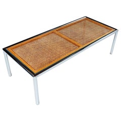 table basse des années 1970 en verre canné tubulaire chromé pour Design Institute