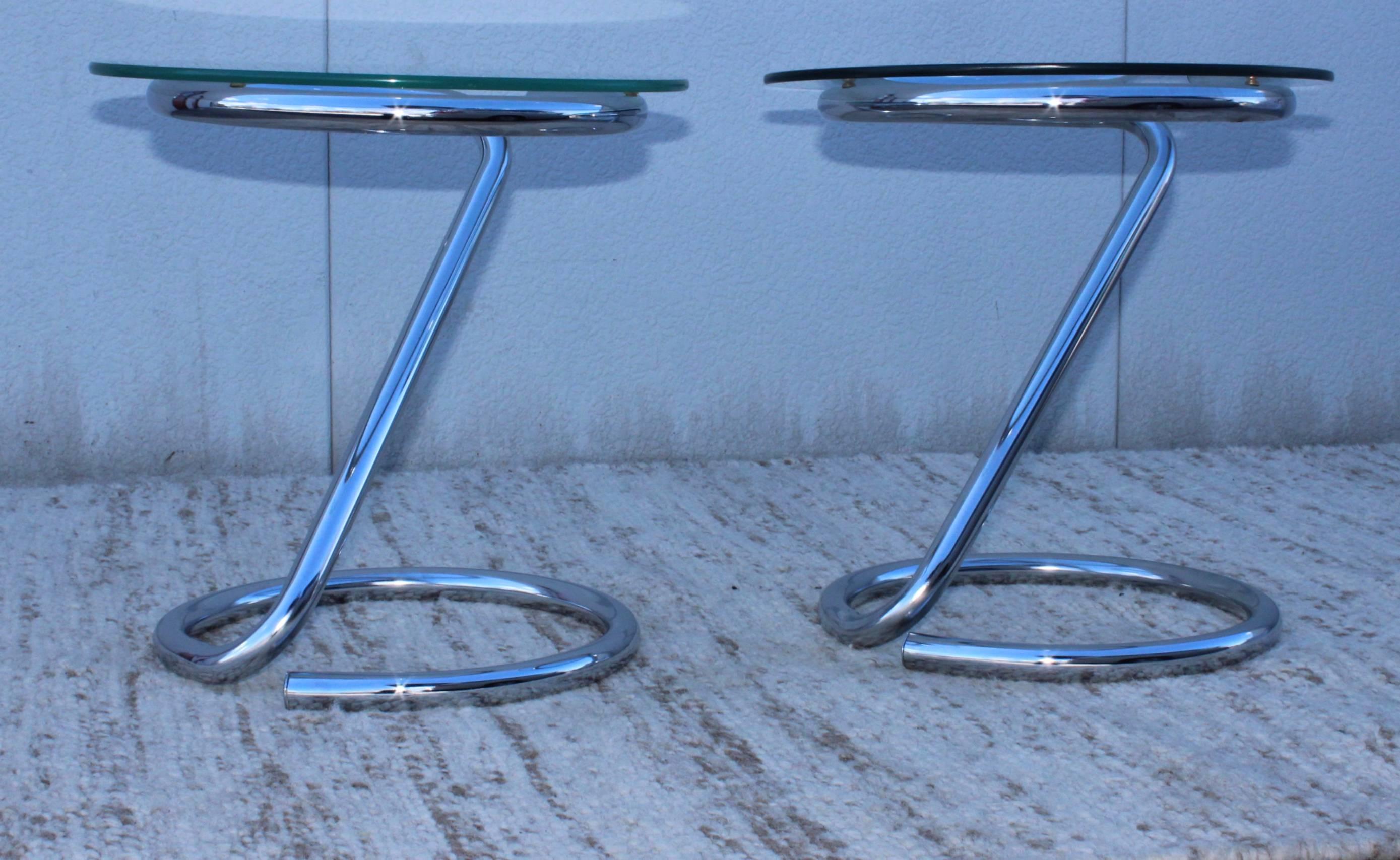 Mid-Century Modern 1970s Tubular Chrome Side Tables