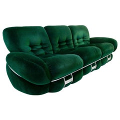 1970s Tubular Chrome Sofa with Original Green Velvet Fabric