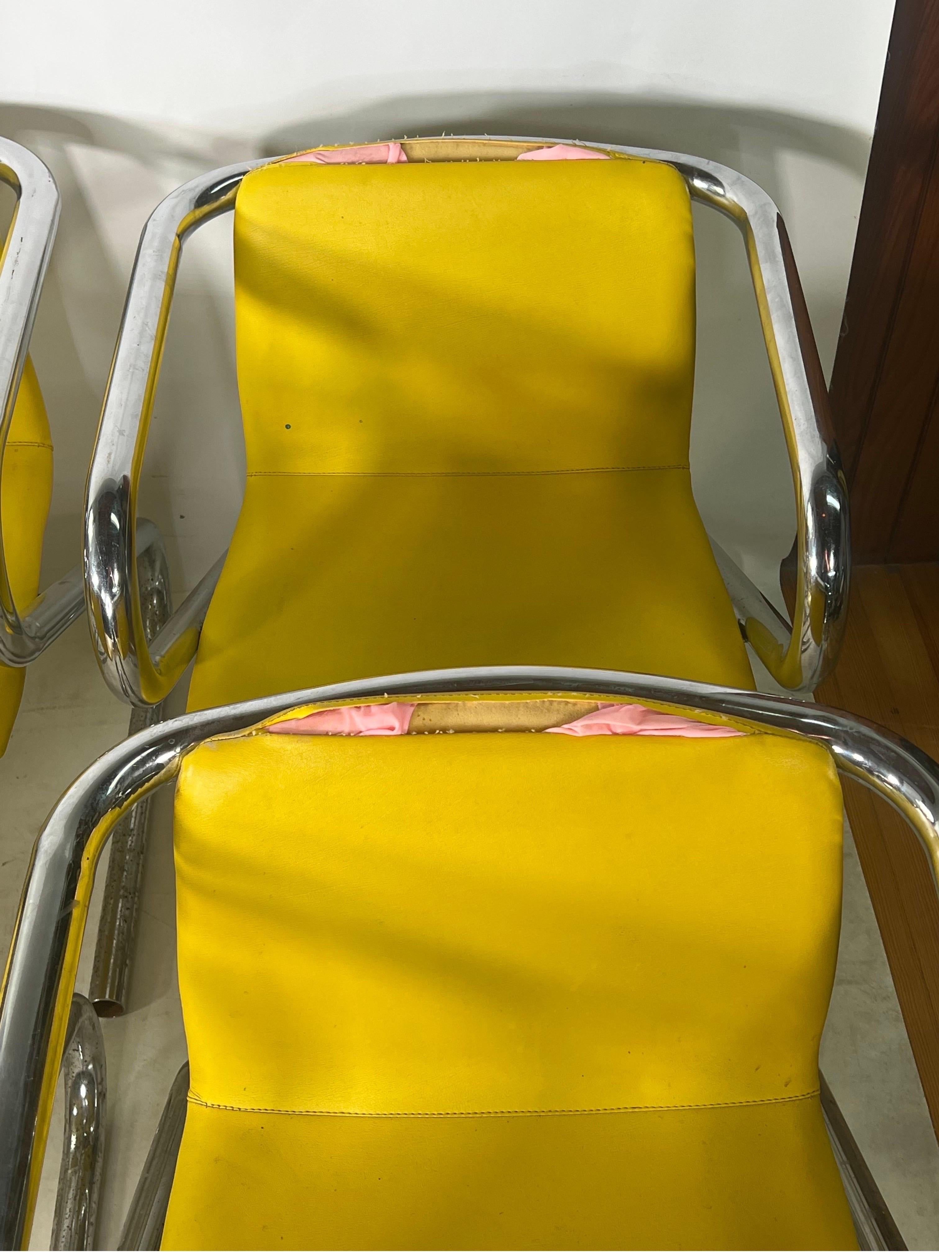 1970s Tubular Chrome Yellow Dining Chair 36 Available 2