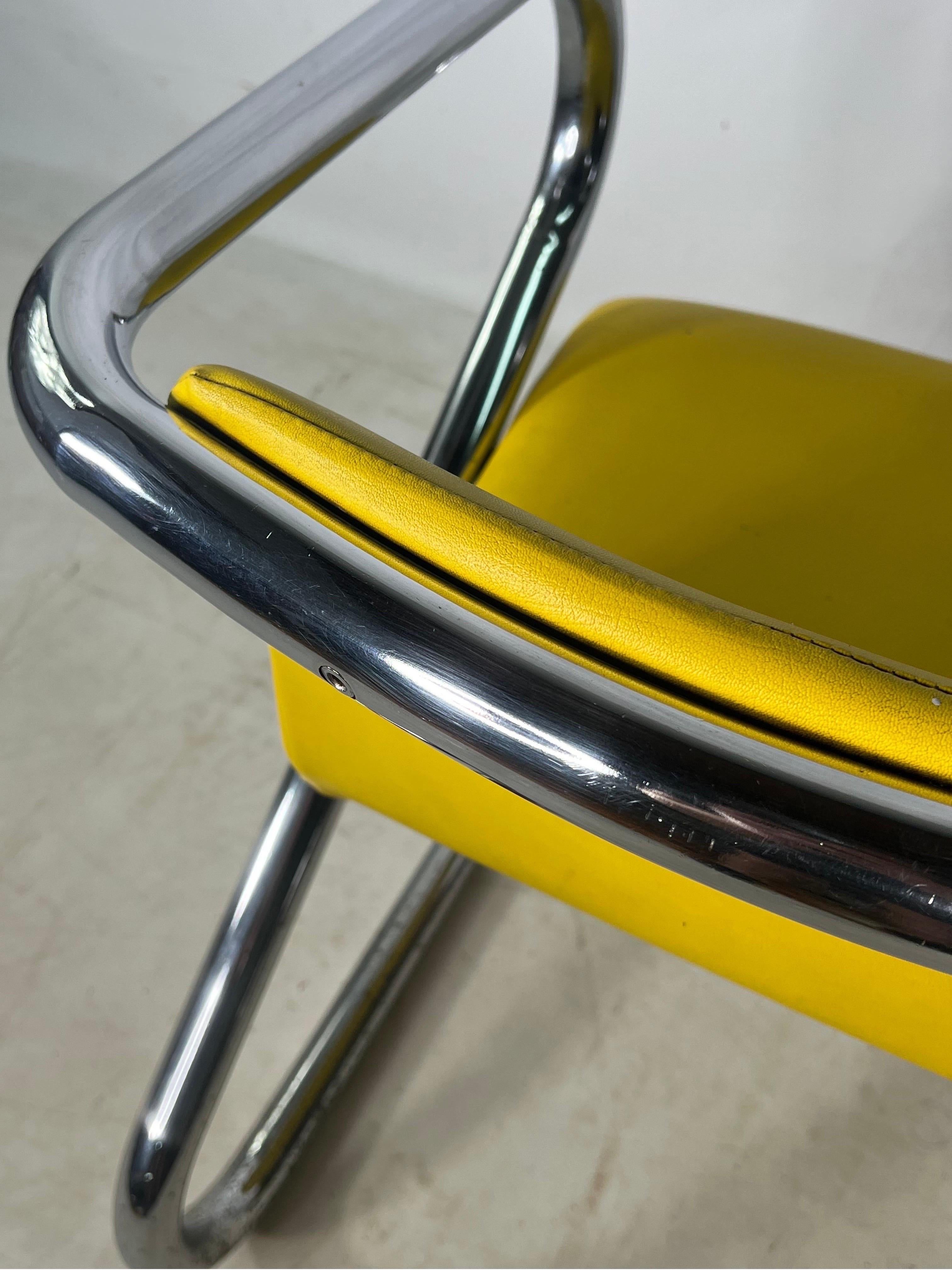 Mid-Century Modern 1970s Tubular Chrome Yellow Dining Chair 36 Available For Sale