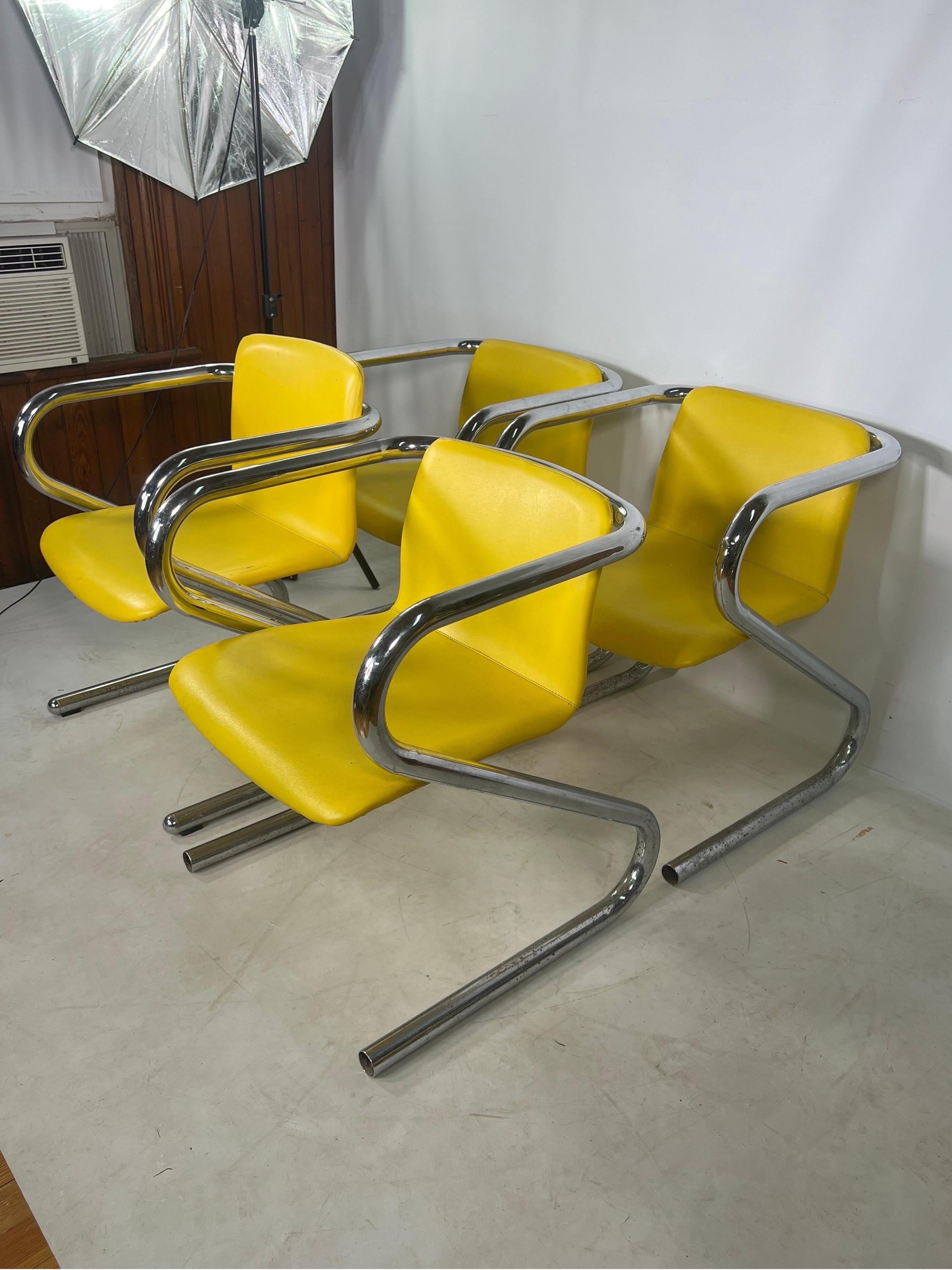 1970s Tubular Chrome Yellow Dining Chair 36 Available For Sale 1