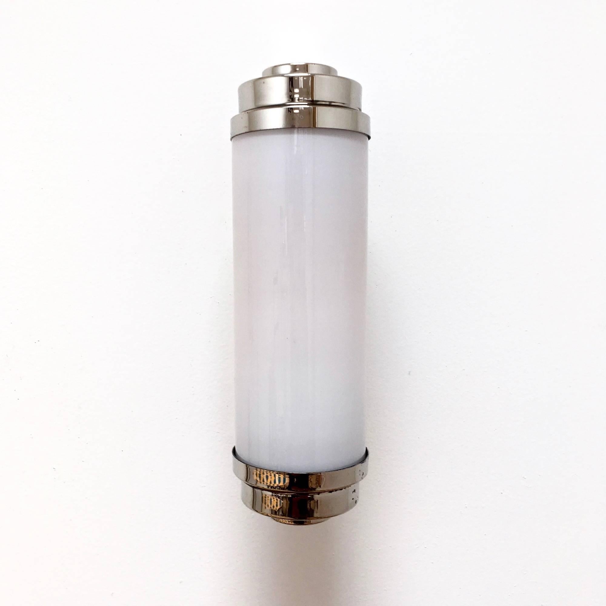 1970s Tubular Sconces in Opaline Glass and Chromed Brass In Good Condition In Saint Ouen, FR