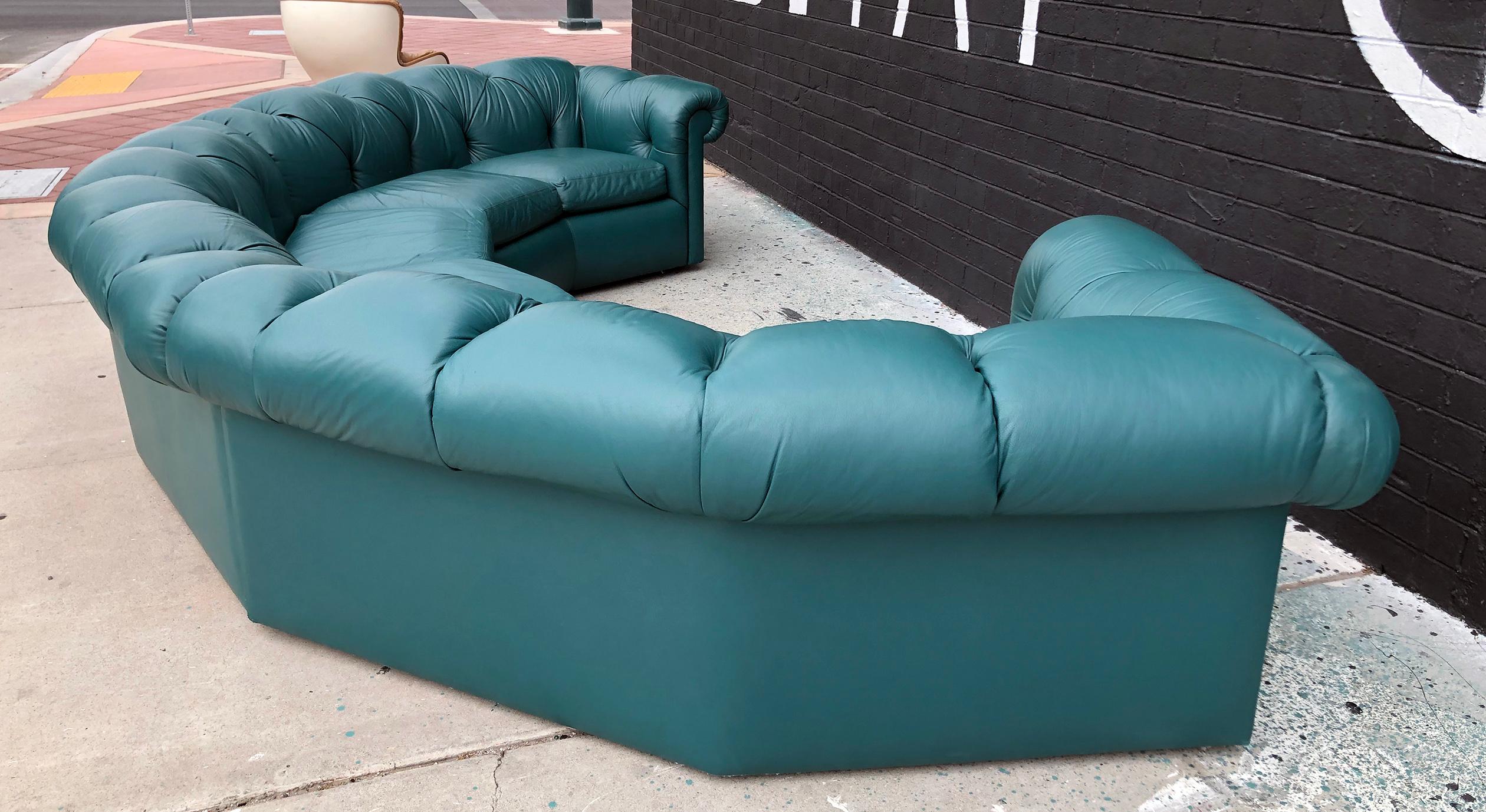 1970s Tufted Leather A. Rudin Circular Sectional Sofa In Good Condition In Culver City, CA