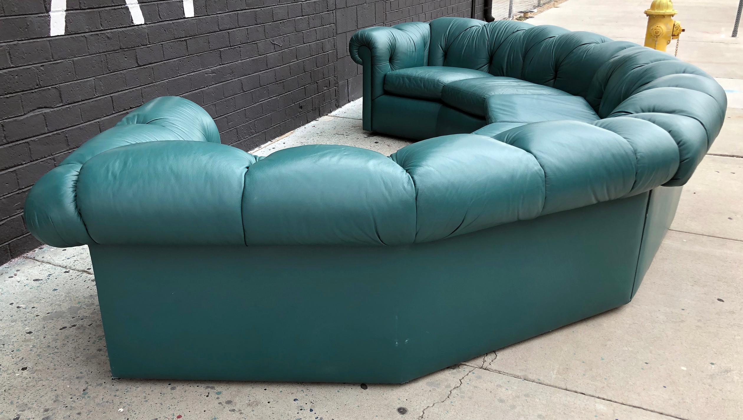 Late 20th Century 1970s Tufted Leather A. Rudin Circular Sectional Sofa