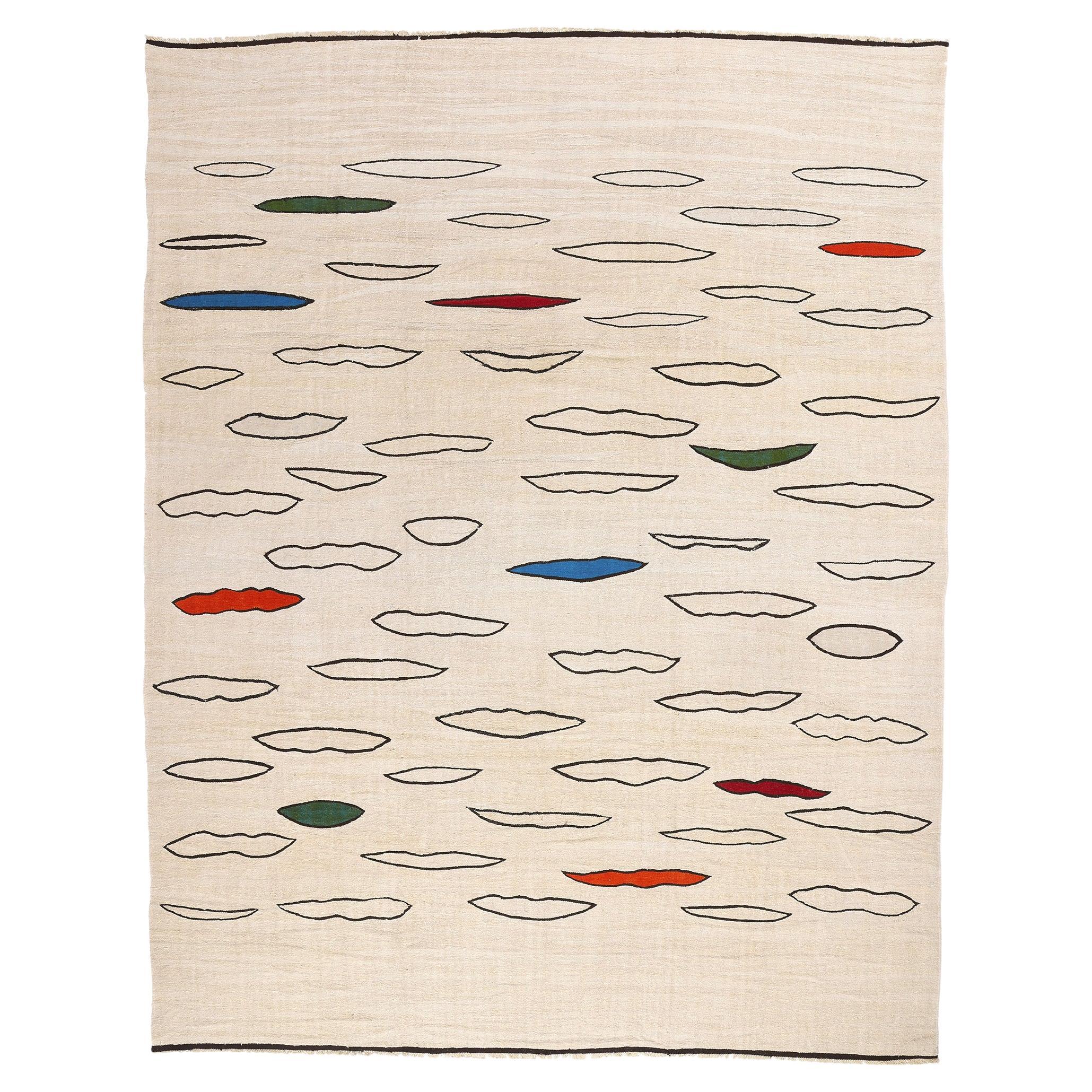 1970's Turkish Kilim Rug with Minimalist Style For Sale