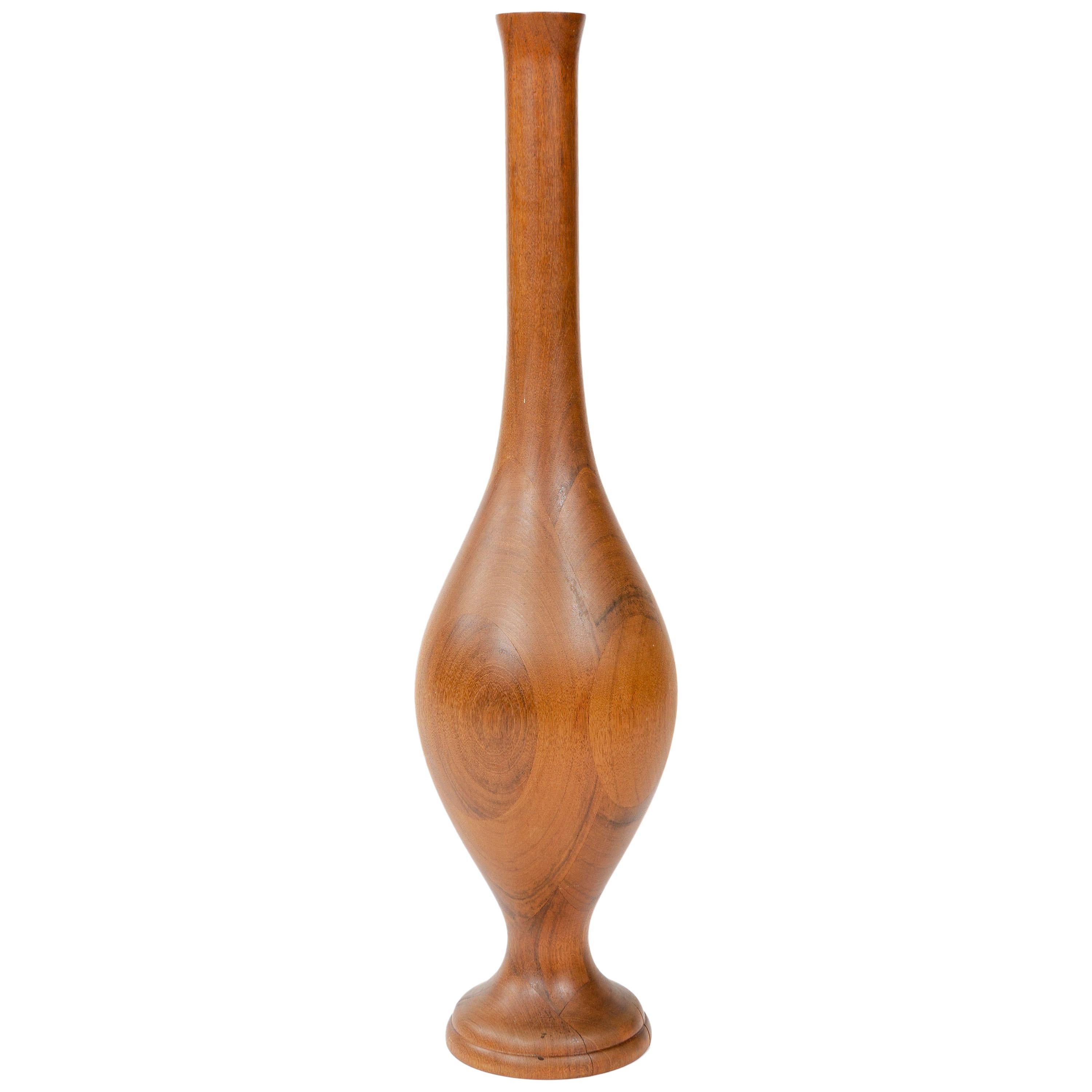 1970s Turned Wood Floor Vase