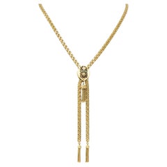 1970's Turquoise 14 Karat Yellow Gold Vintage Foliate Tassel Slide Cain Necklace