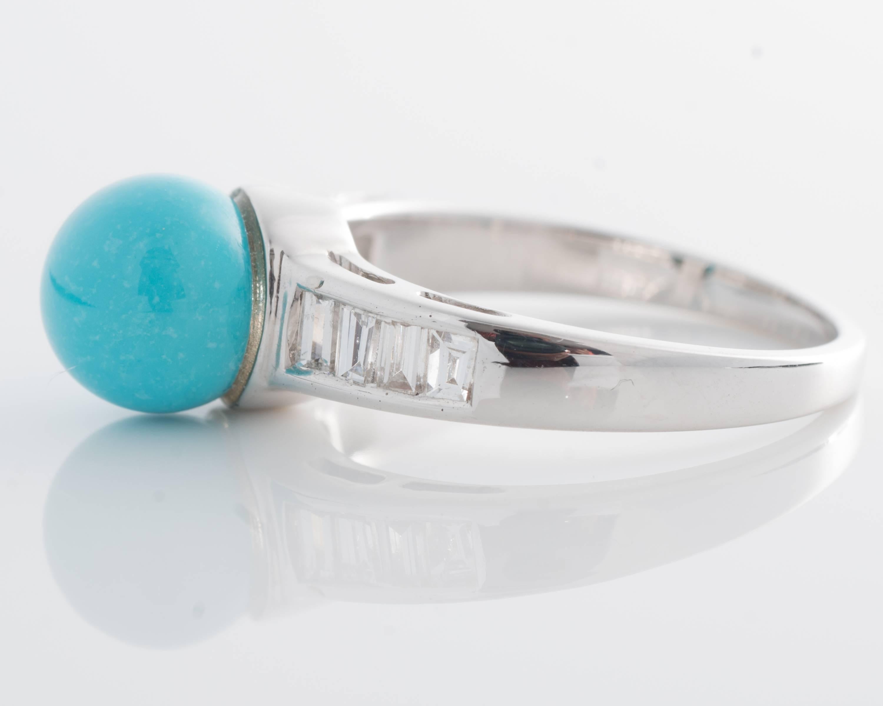 1970s Turquoise and Diamond 18 Karat White Gold Ring 2