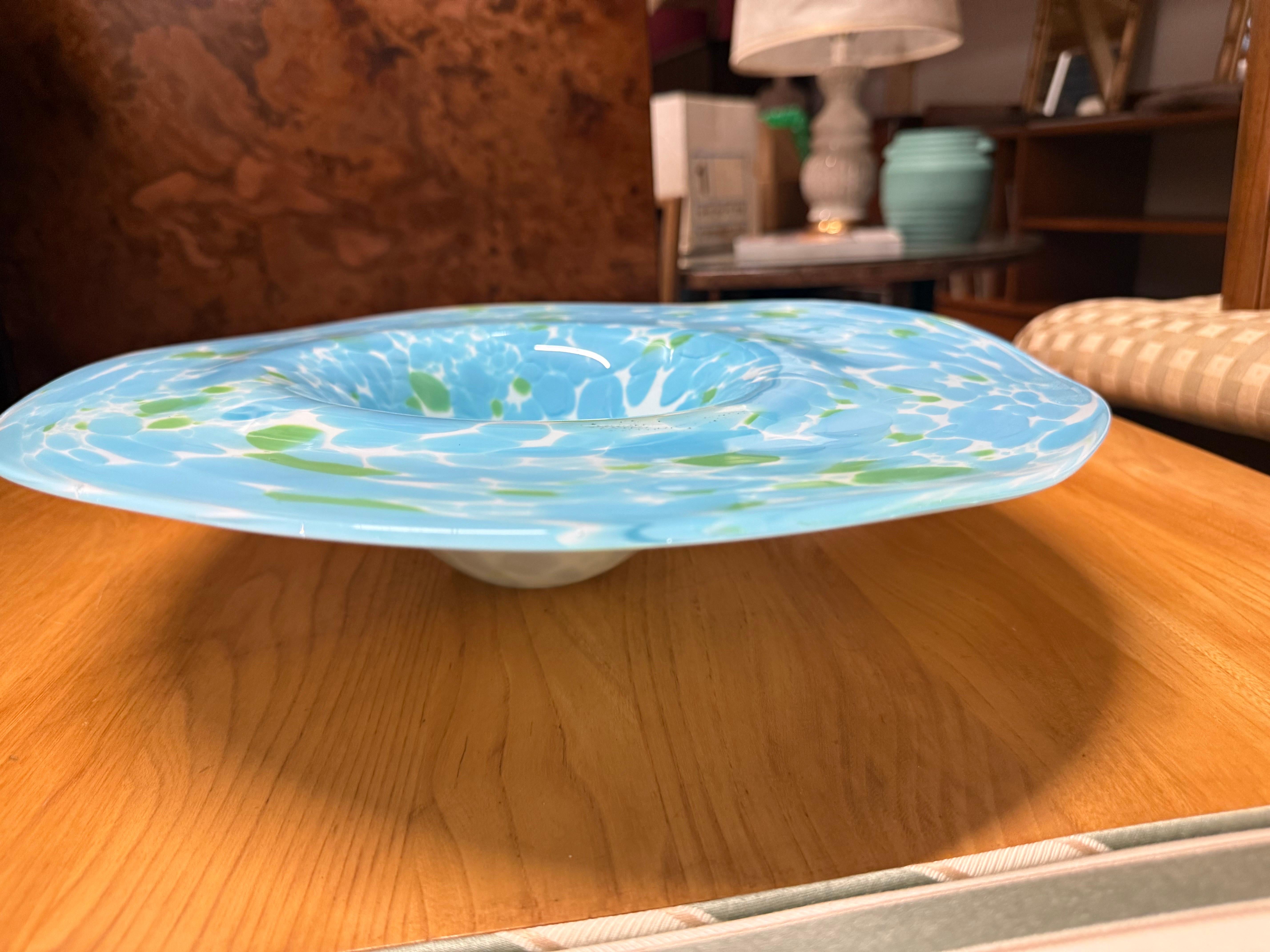 Vetro di Murano Ciotola da centrotavola di Murano del 1970 in verde e turchese in vendita