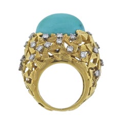 1970s Turquoise Diamond Gold Ring