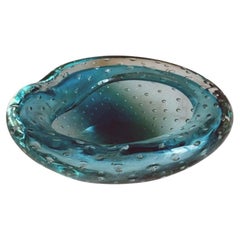1970s Turquoise Murano Glass Bowl with Bolle