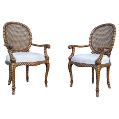 Sillones de Bastón de Madera Dorada de Cuerda Retorcida de los Años 80, Juego de 2