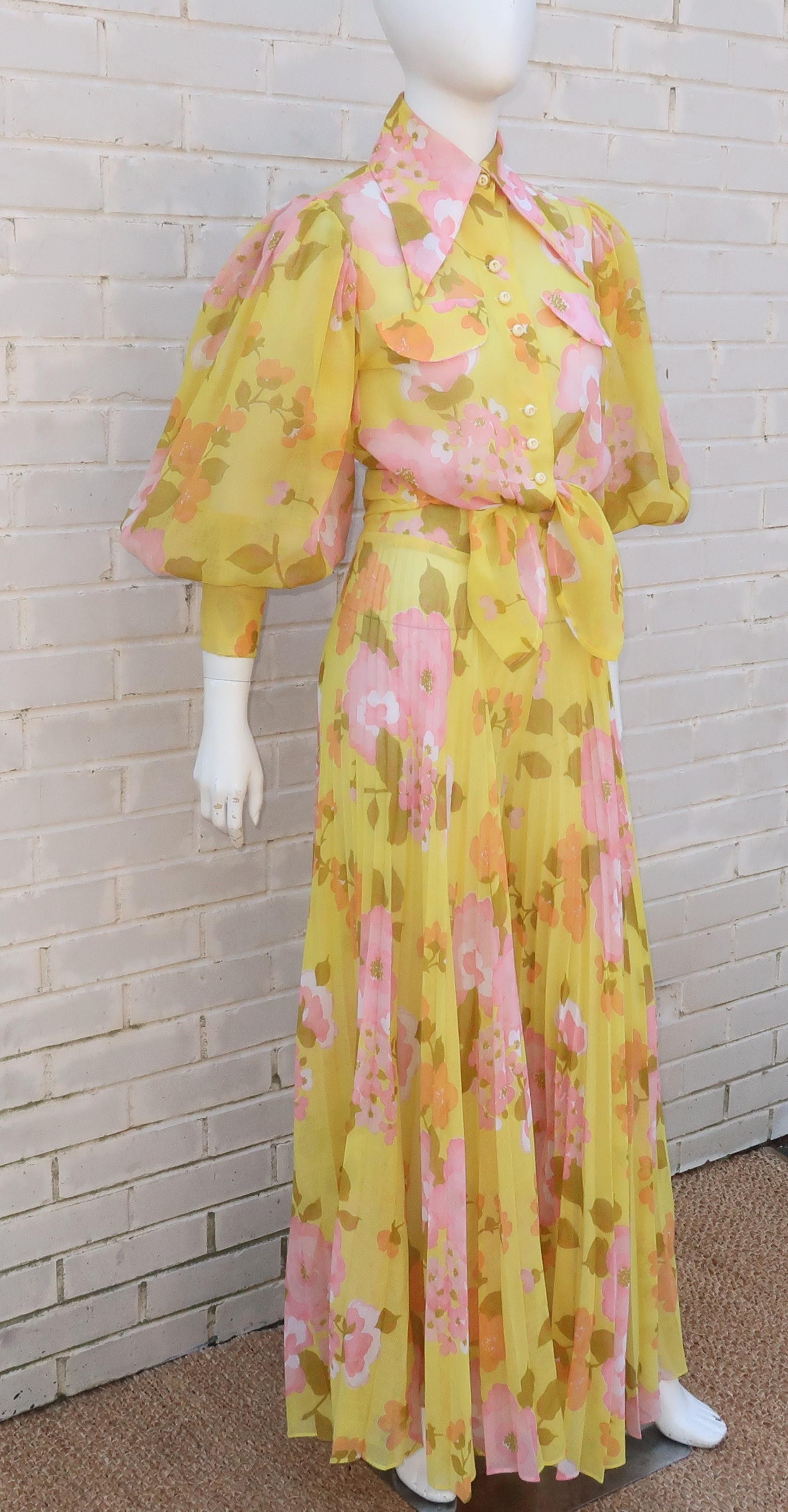 Brown 1970’s Two Piece Floral Palazzo Pants Suit