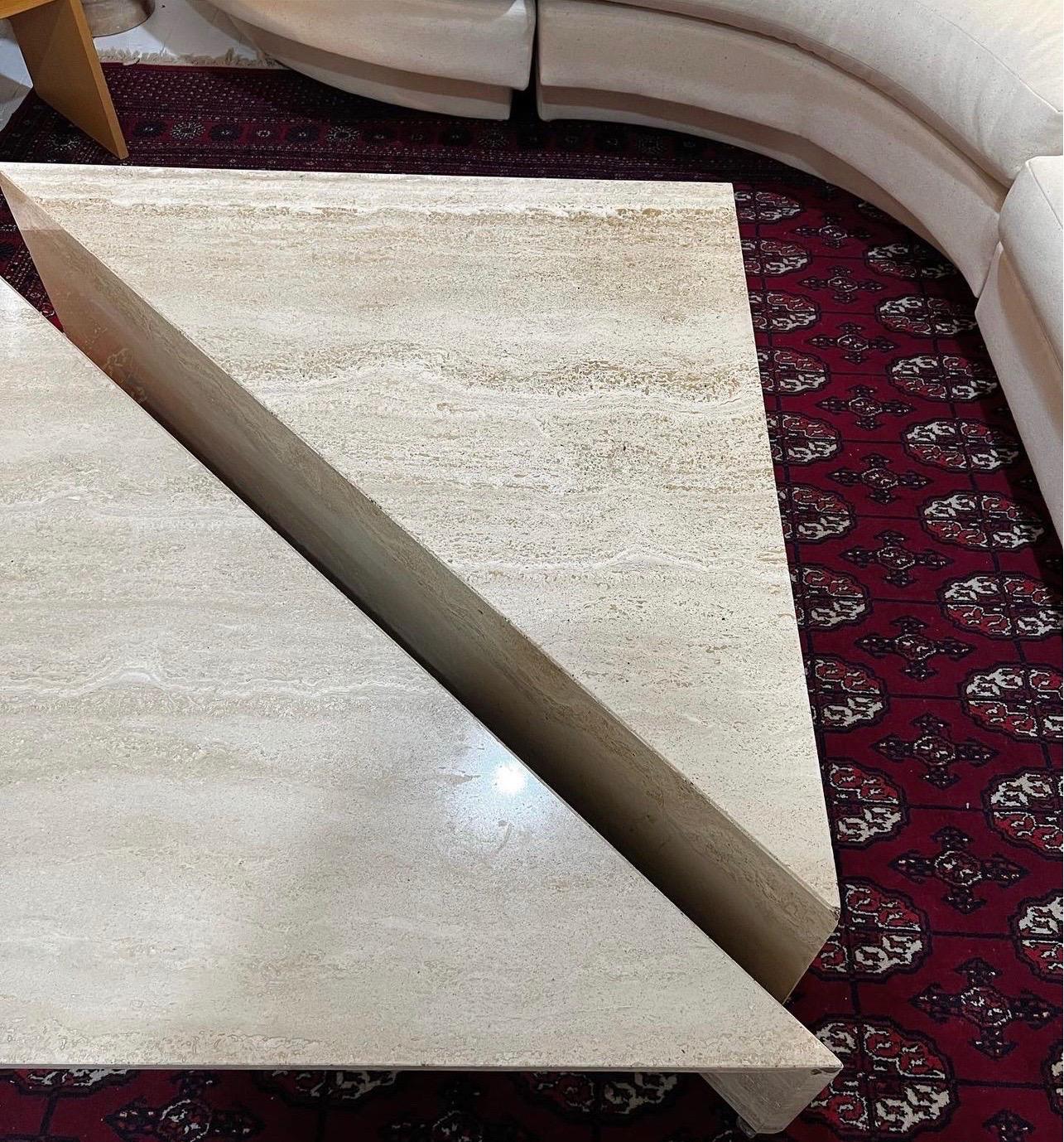 Late 20th Century 1970s Two Piece Modular Triangular Travertine Coffee Table
