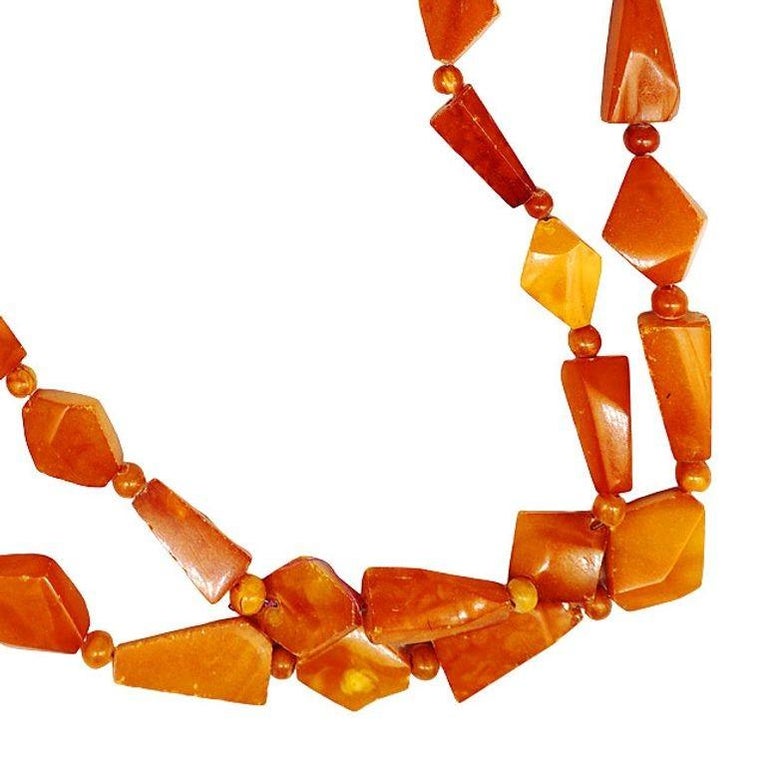 Long Collier En Perles D'ambre Polies Deux Couleurs - Occasion - Pierre Naturelle