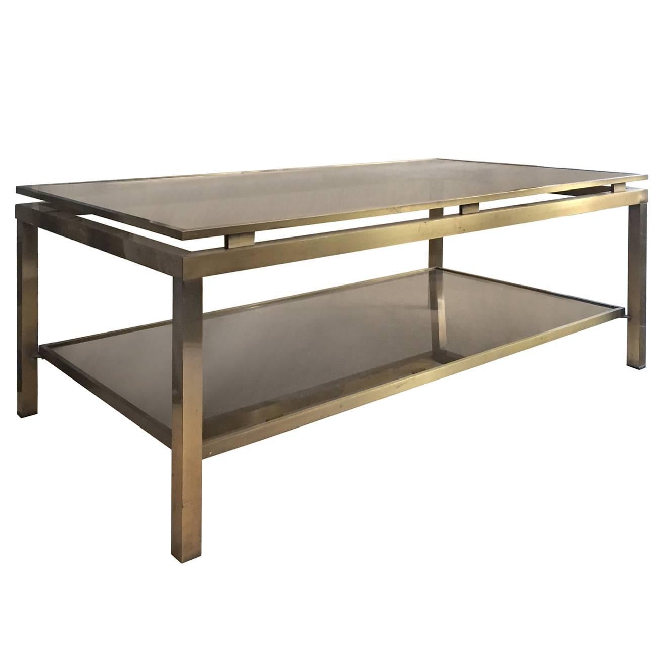 1970s Two-Tier Brass and Glass Coffee Table by Guy Lefevre for Maison Jansen For Sale