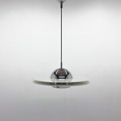 1970s UFO Chrome & Lacquered Metal Space Age Pendant, Italy