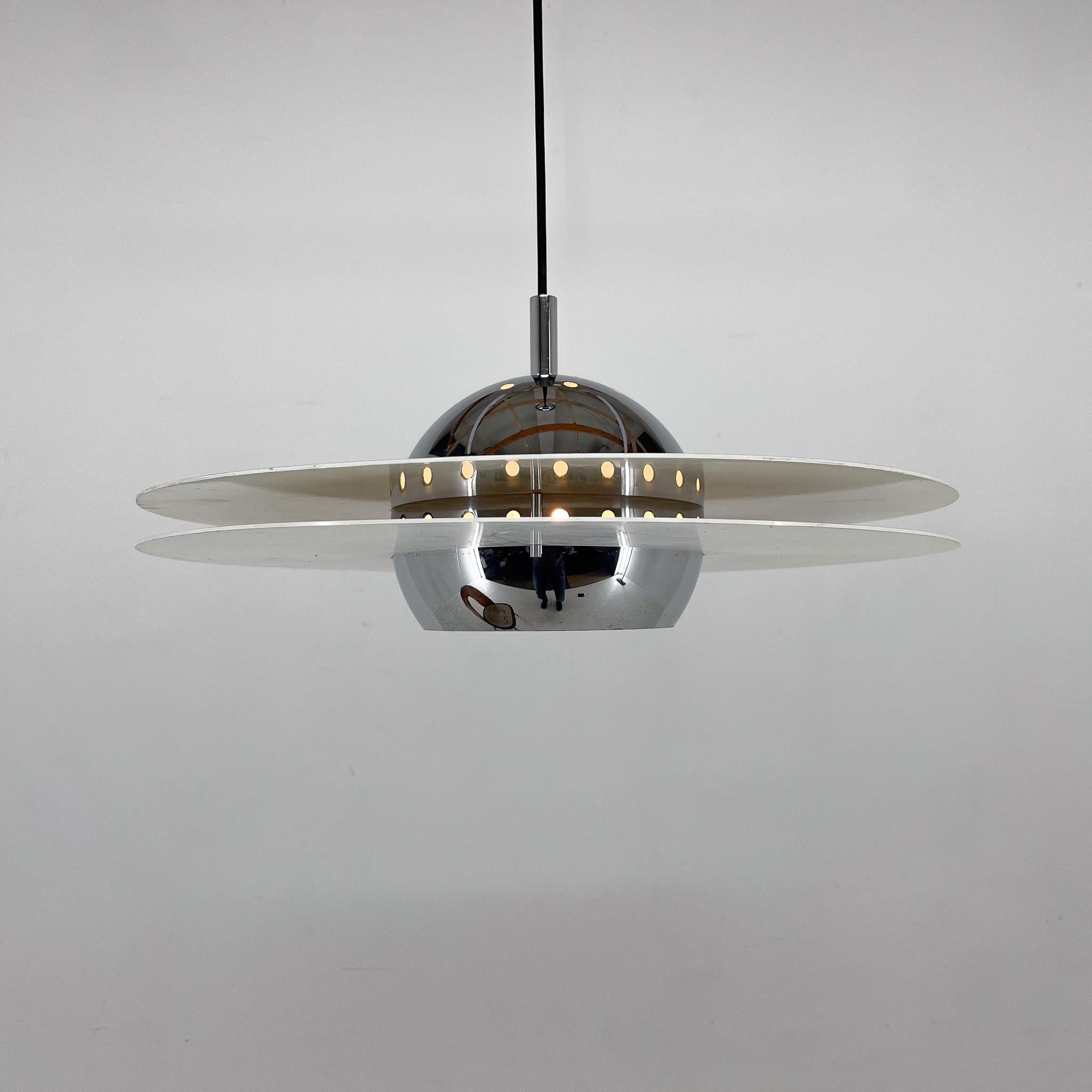 20th Century 1970s UFO Chrome & Lacquered Metal Space Age Pendant, Italy For Sale