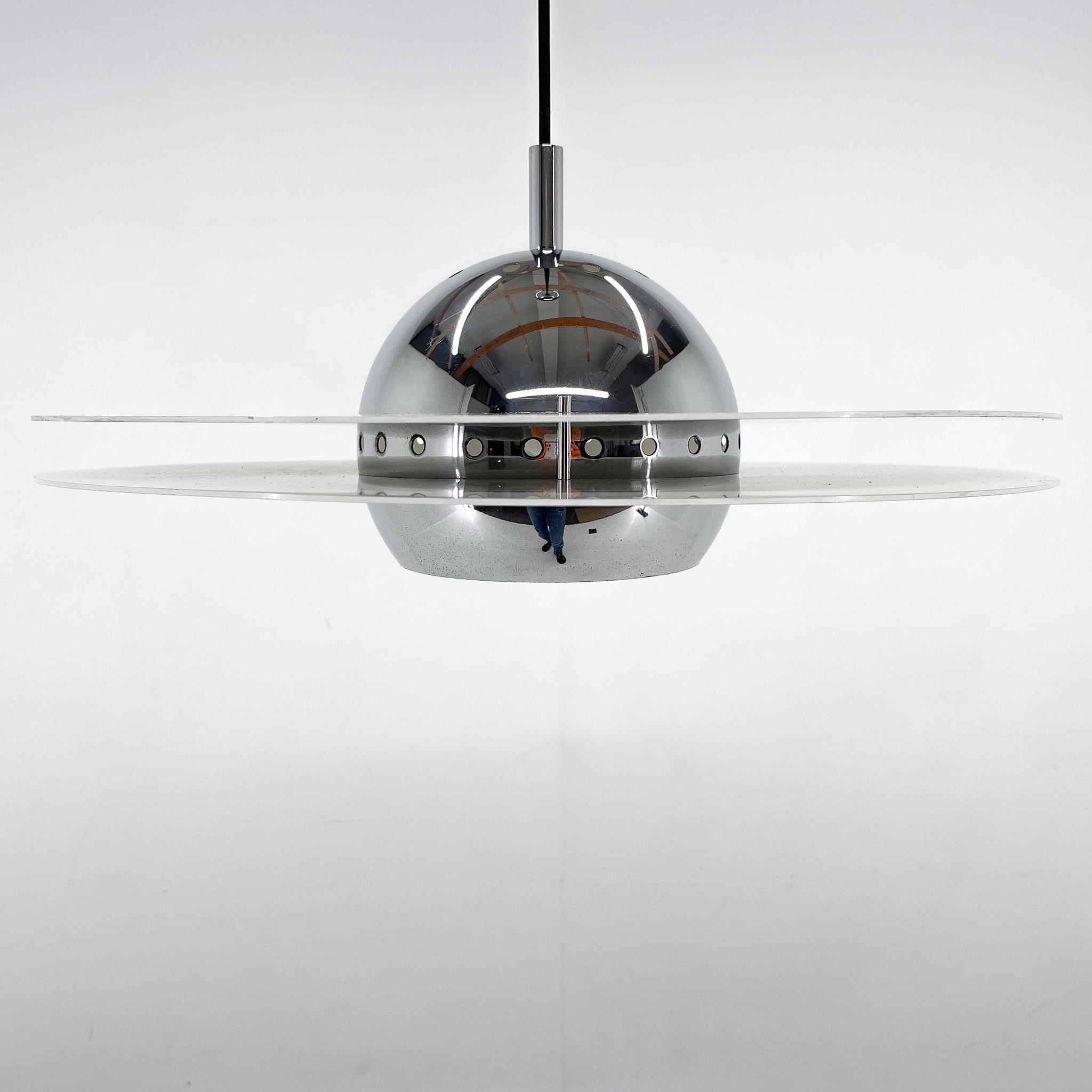 1970s UFO Chrome & Lacquered Metal Space Age Pendant, Italy For Sale 1