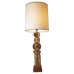 1970s UK Bernard Rooke TOTEM Lamp in Brown & Ivory with Blue Accent 